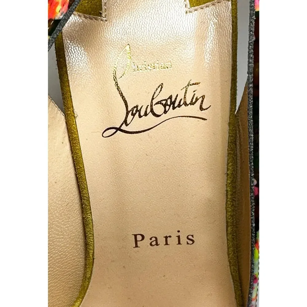 Christian Louboutin Lady Peep Sling 150 Floral Patent Platform Pumps 39.5 NIB